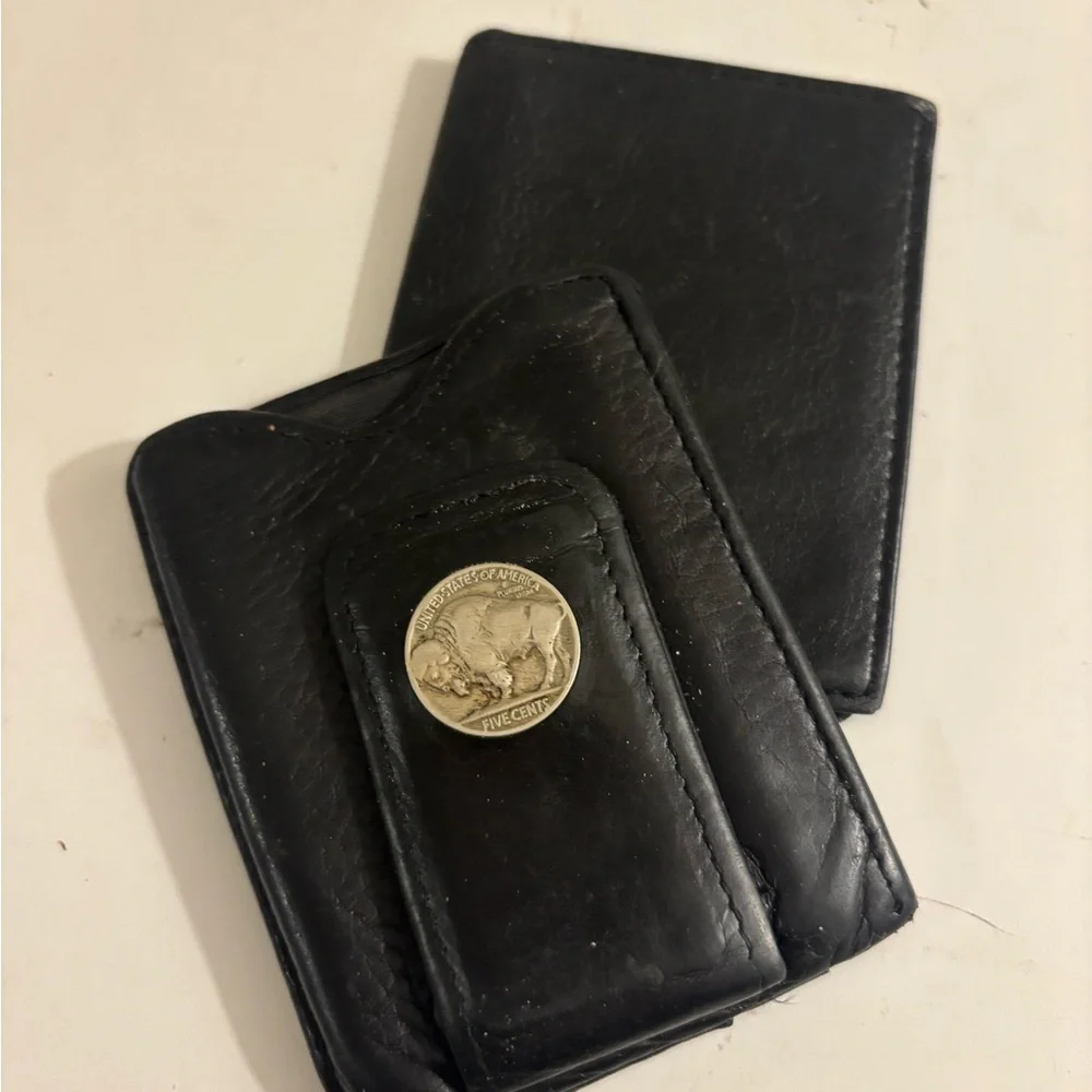 Buffalo Nickel Collectible Black Leather Money Clip Wallet